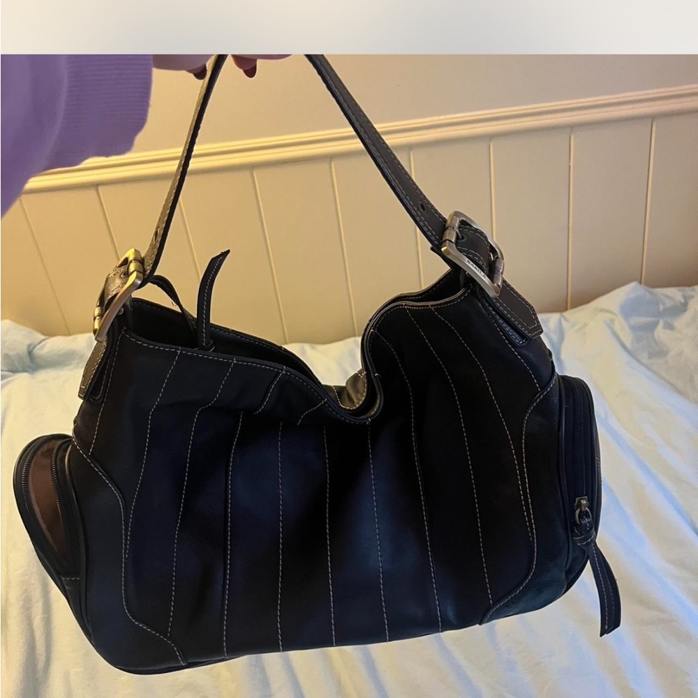 Stylish Black Handbag with Stitching